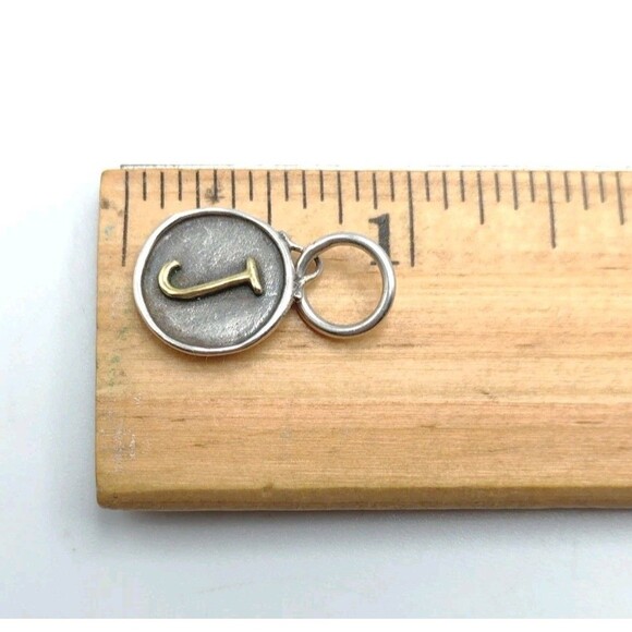 Waxing Poetic Chancery Insignia Letter J Initial Sterling Silver & Brass Charm - Picture 5 of 7